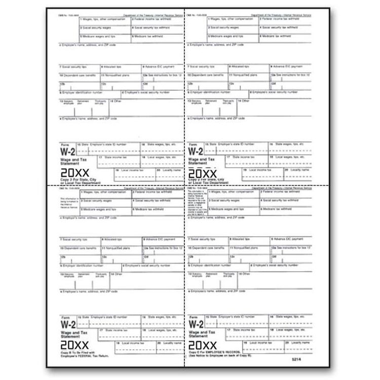 4-Up Bulk Laser W-2 Tax Forms - Employee Copy