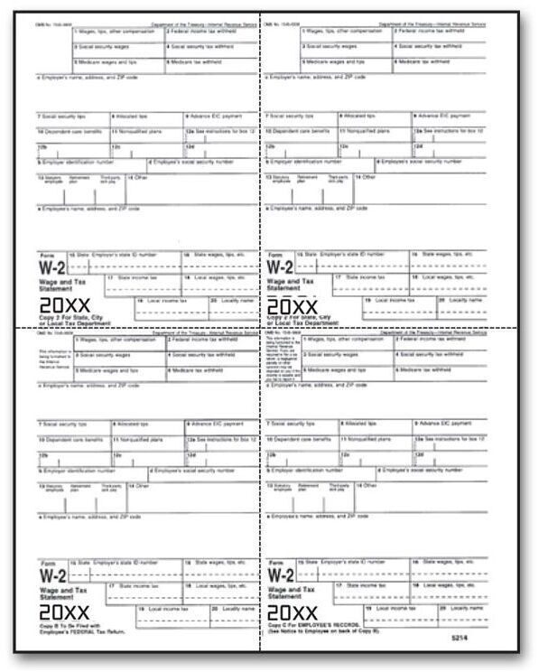 4-Up Bulk Laser W-2 Tax Forms - Employee Copy