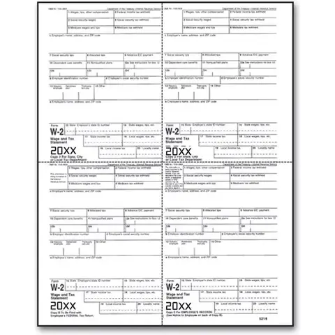 4-Up Bulk Laser W-2 Tax Forms - Employee Copy