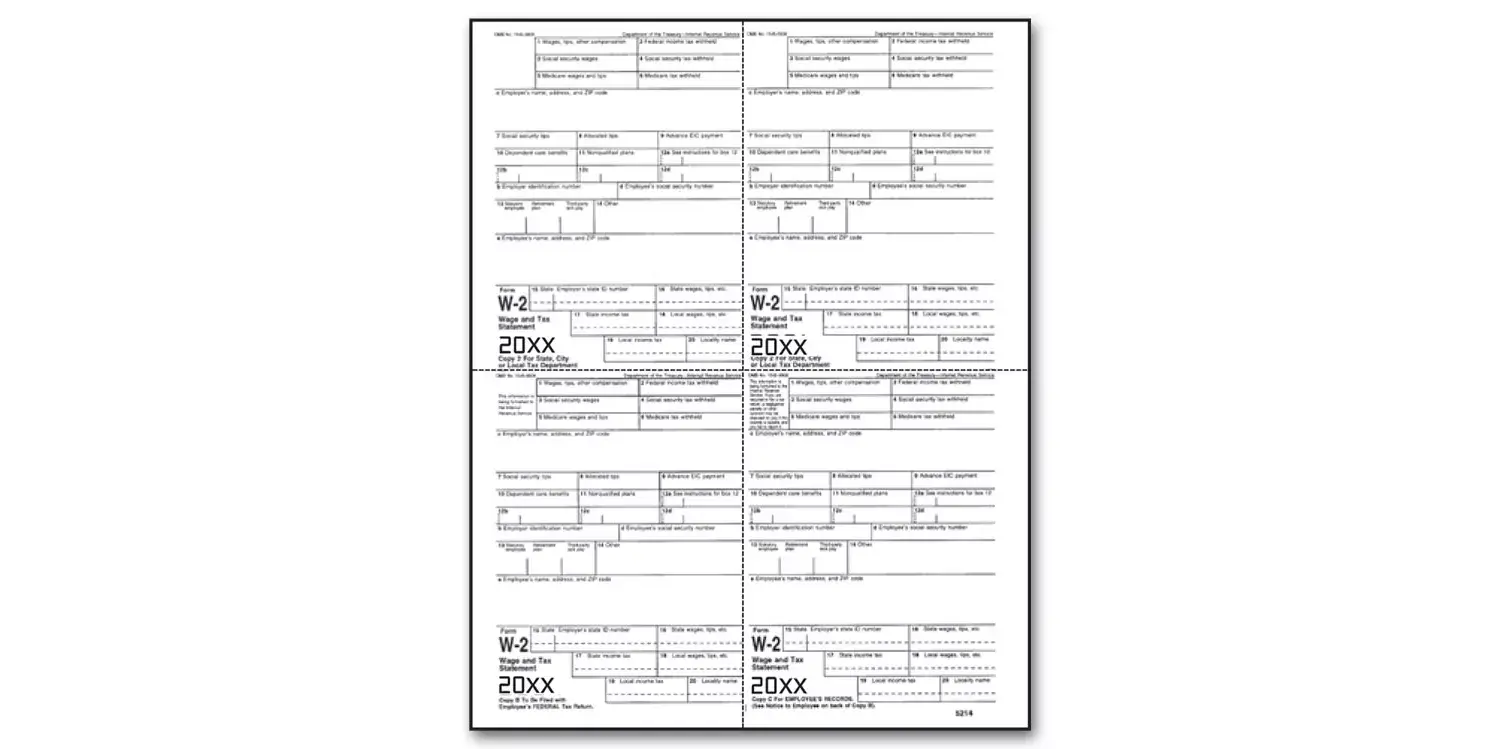 4-Up Bulk Laser W-2 Tax Forms - Employee Copy