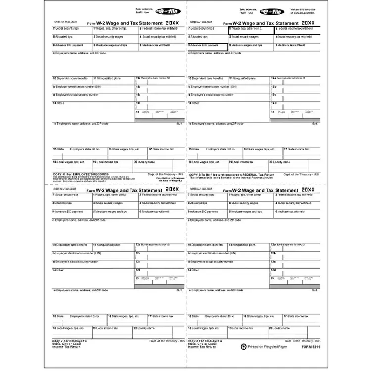 4-Up Laser W-2 Tax Forms - Employee W