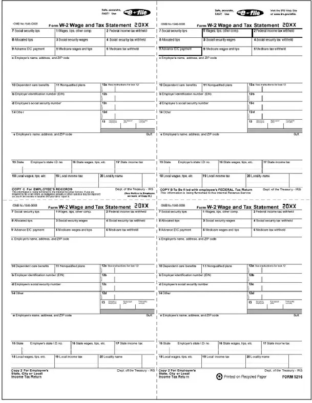 4-Up Laser W-2 Tax Forms - Employee W