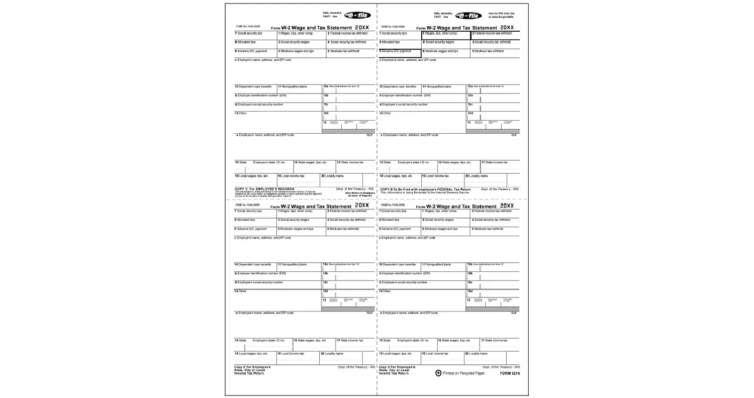 4-Up Laser W-2 Tax Forms - Employee W