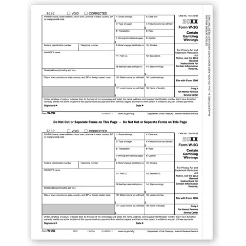 Laser W-2G Form - Federal Copy A