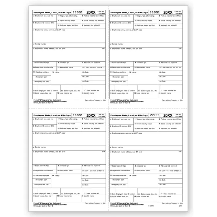 Bulk 4-Up Laser W-2 Tax Forms