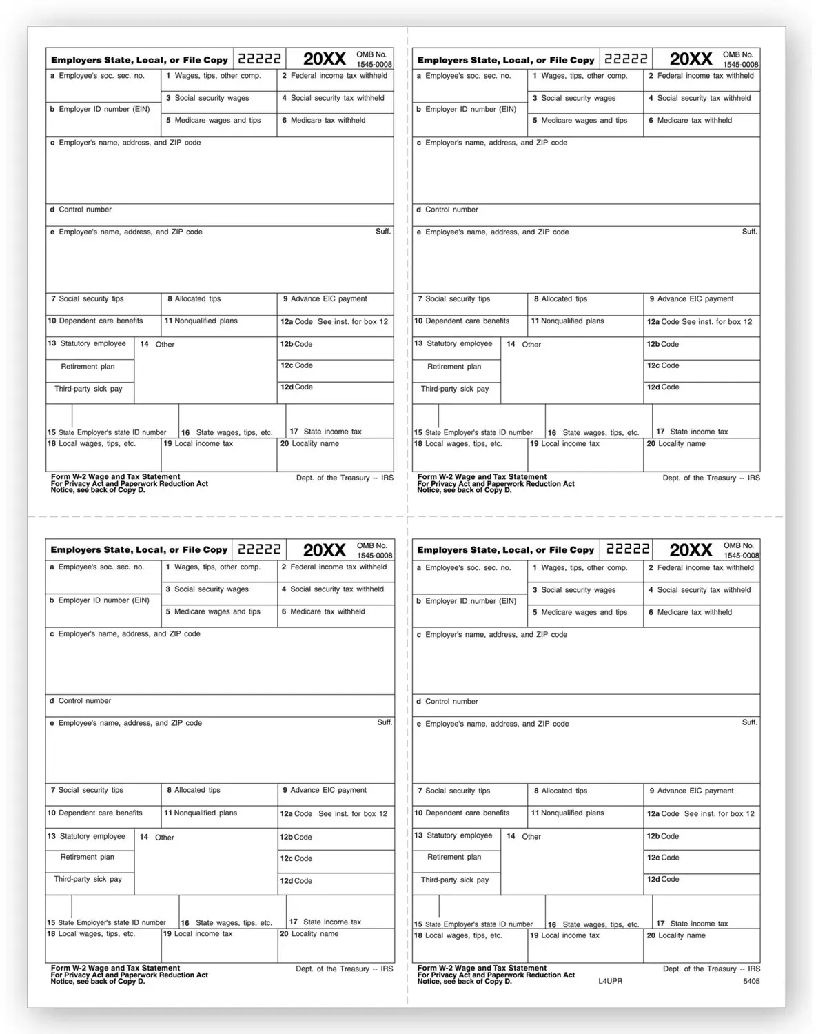 Bulk 4-Up Laser W-2 Tax Forms