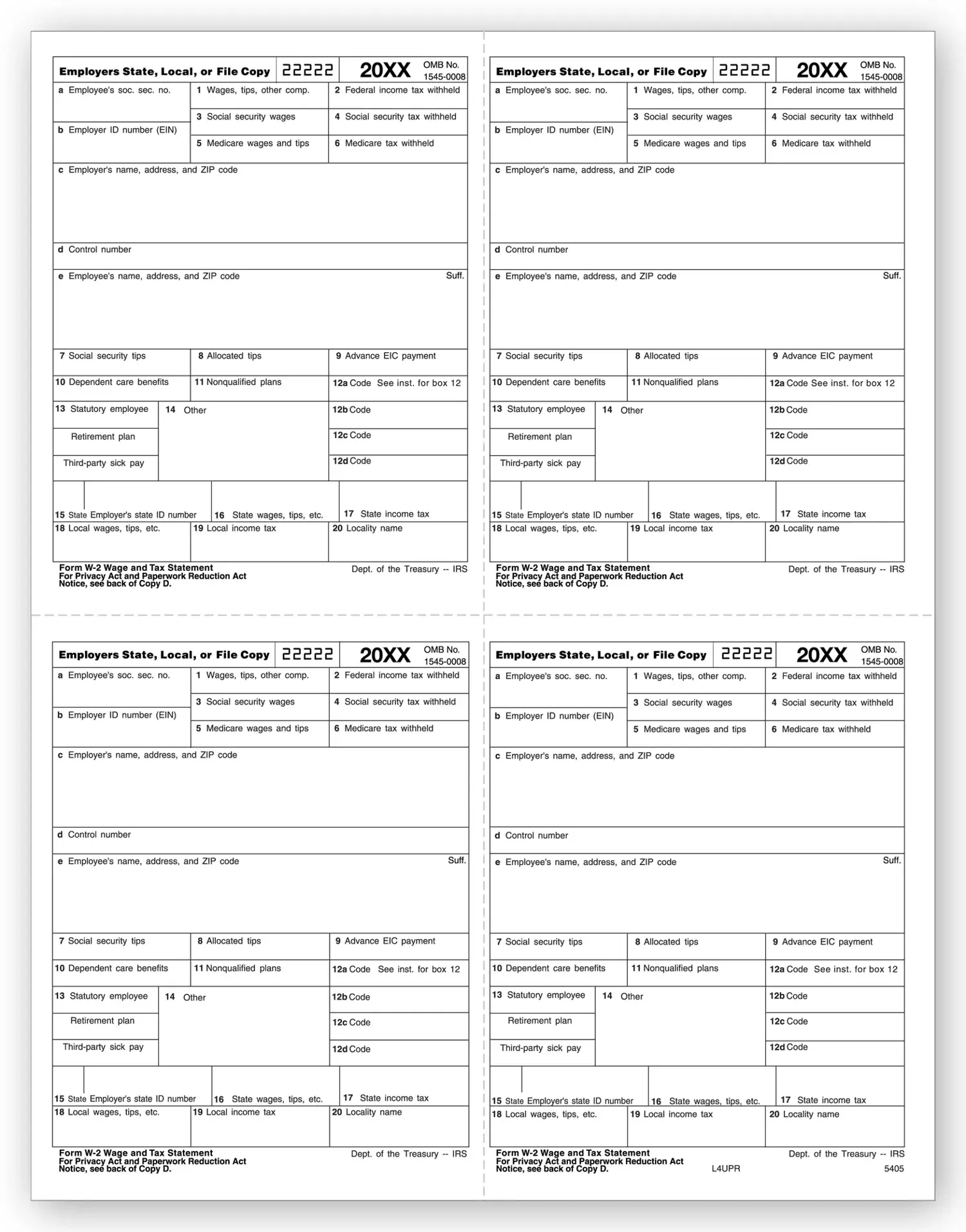 Bulk 4-Up Laser W-2 Tax Forms