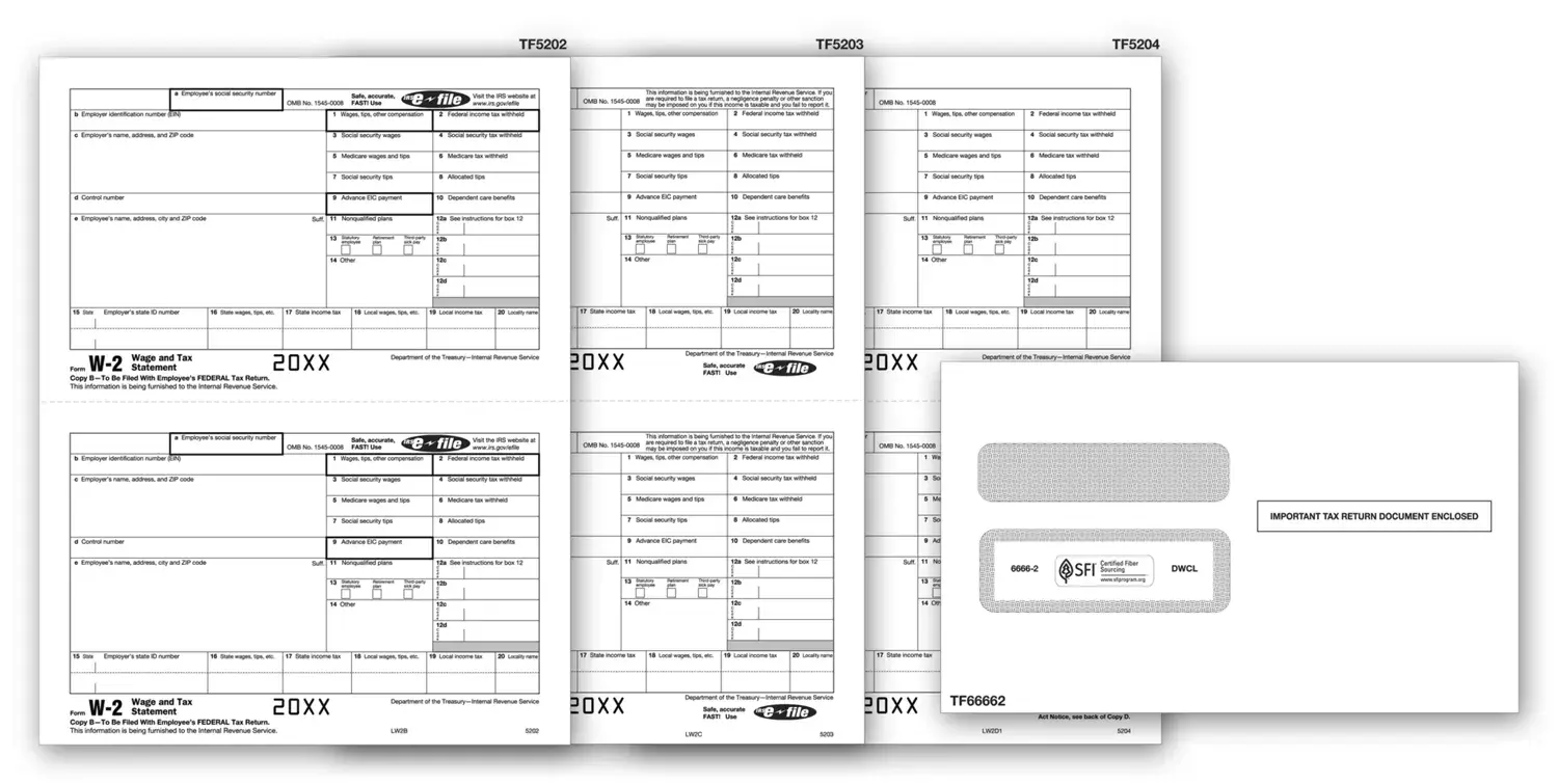 Laser W-2 Tax Forms & Envelopes - 5-part Electronic Filing