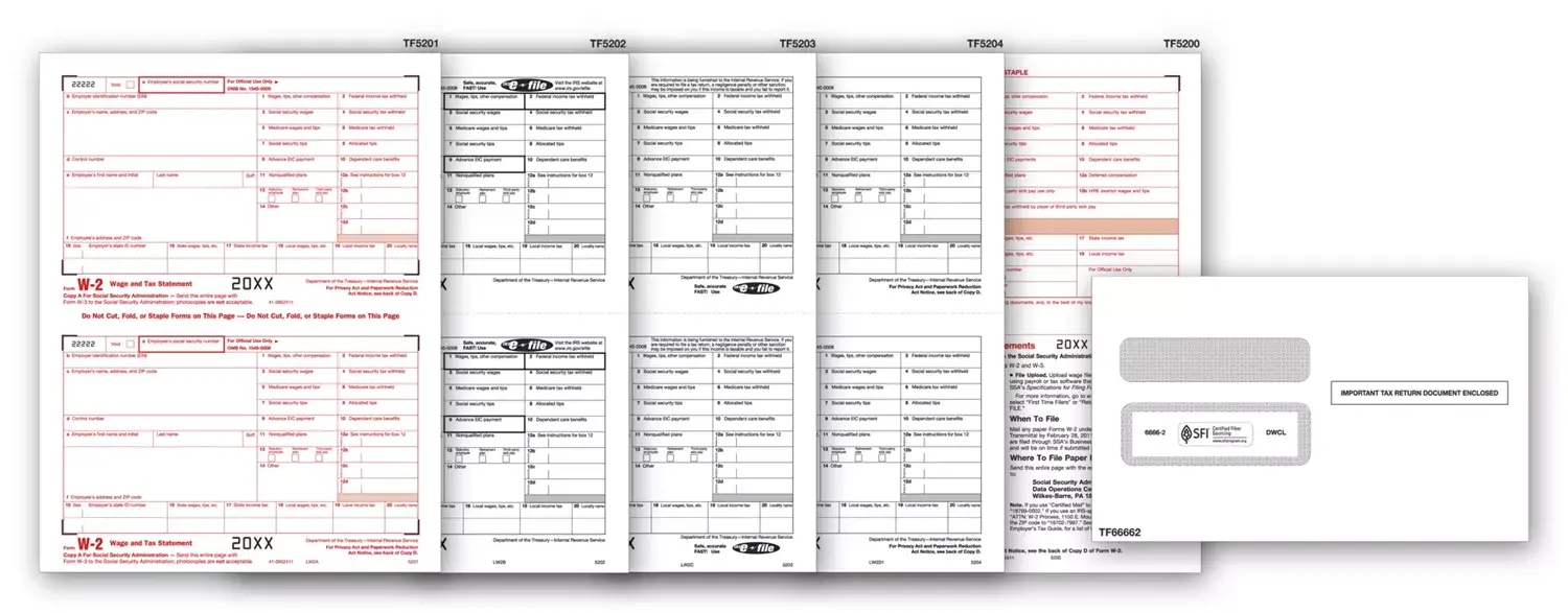 Laser W-2 Tax Forms & Envelopes, 6-parts