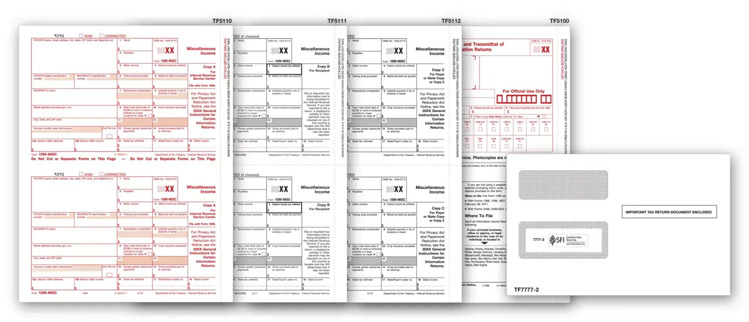 Laser 1099-MISC Tax Forms + Envelopes - 3-Part