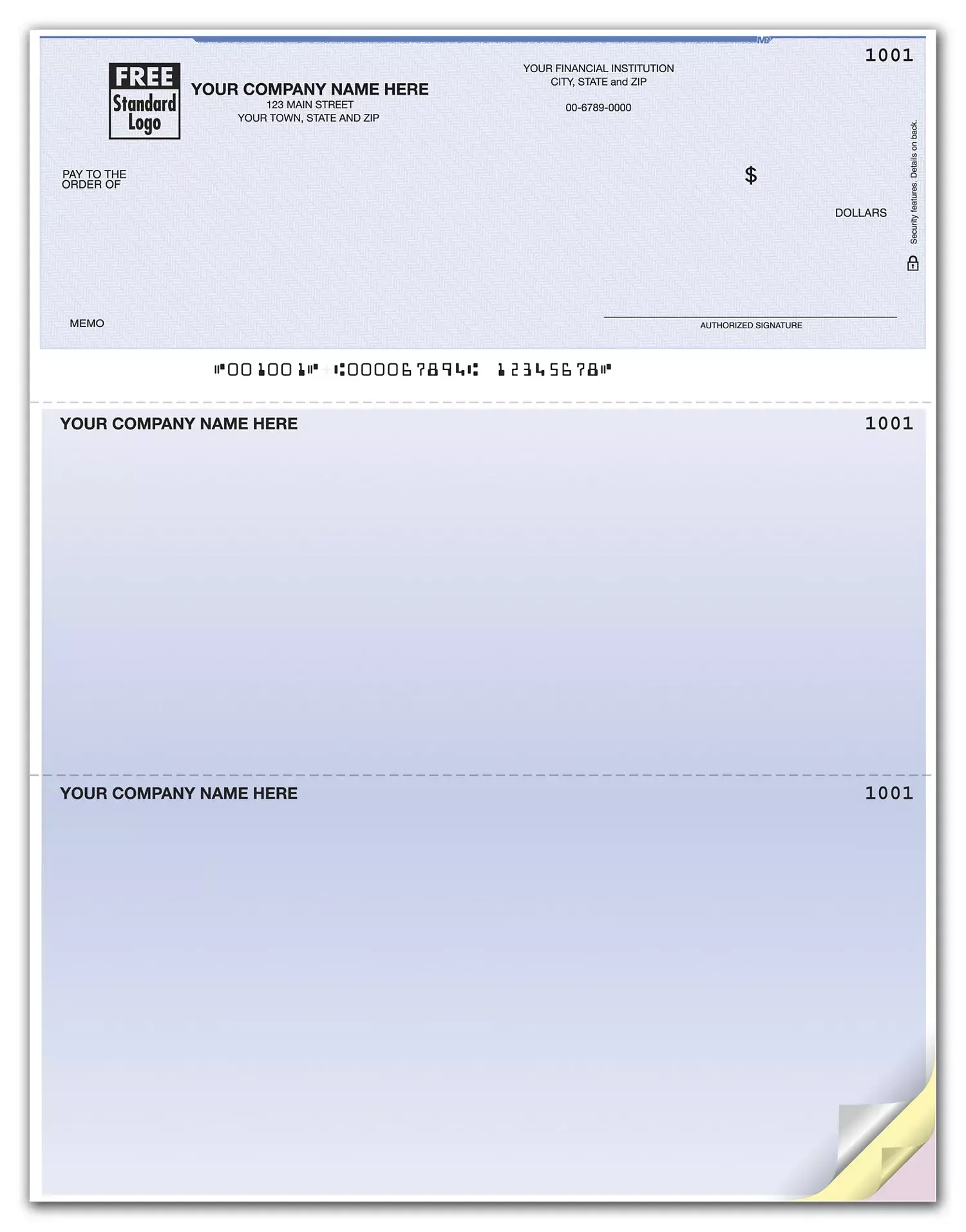 QuickBooks compatible laser business check with color background choice