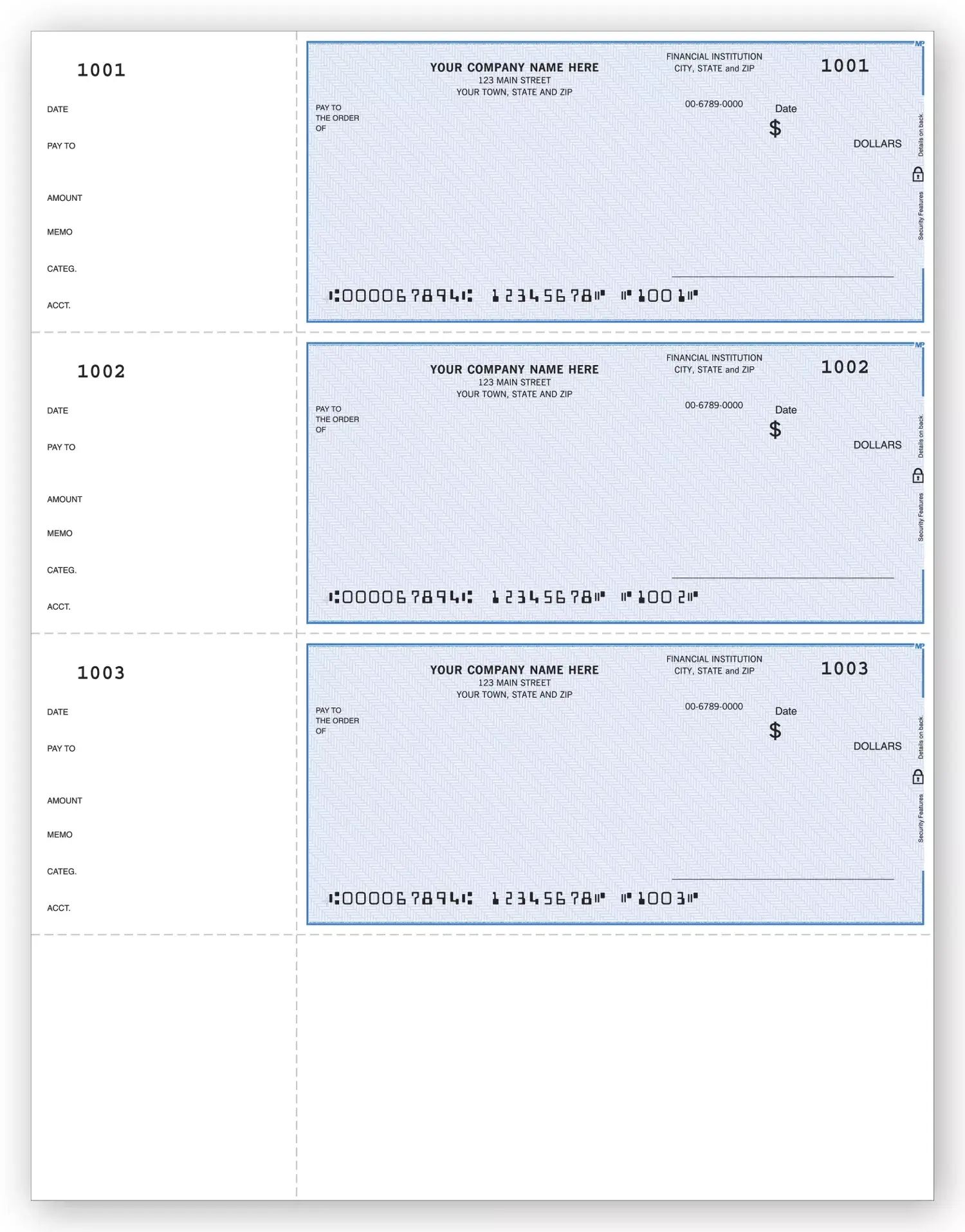 Quickbooks® / Quicken® / Money® Laser Wallet Size Checks 