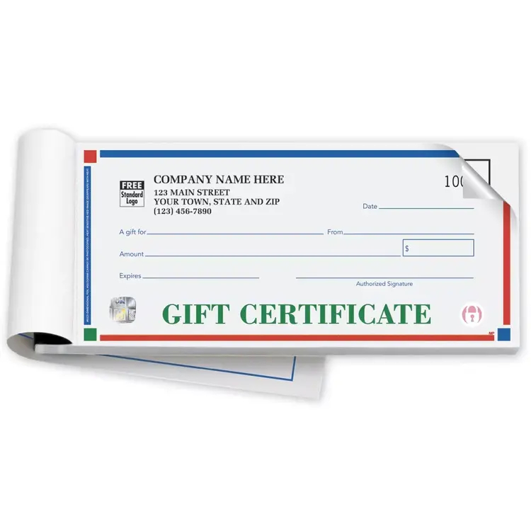 Gift Certificate Books- Primary Colors- High Security