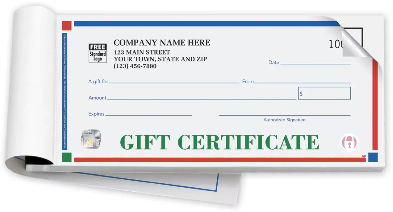 Gift Certificate Books- Primary Colors- High Security