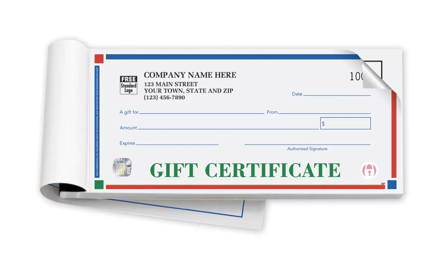 Gift Certificate Books- Primary Colors- High Security