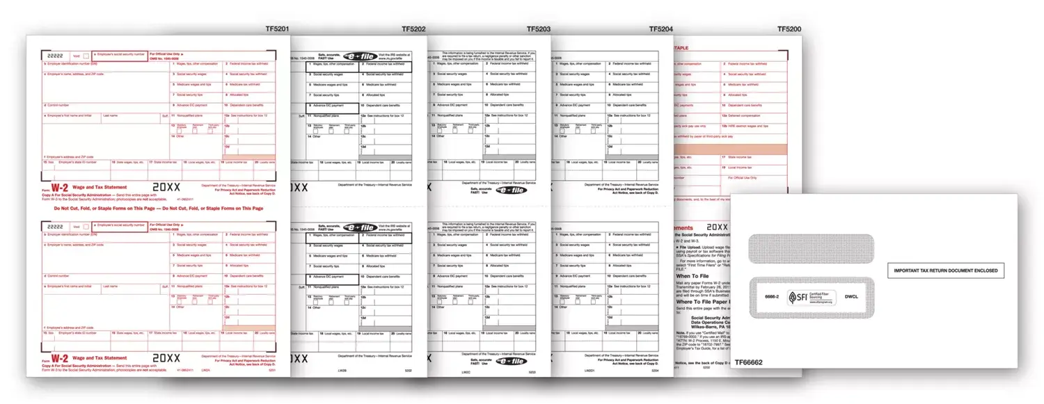 Laser W-2 Tax Forms & Envelopes, 8-Part