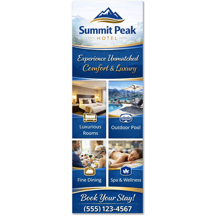 Custom full-color 4x9 inch rack cards with bright graphics and a clean white back for a rack holder