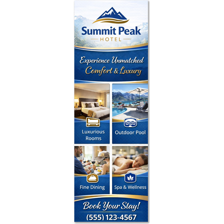 Custom full-color 4x9 inch rack cards with bright graphics and a clean white back for a rack holder
