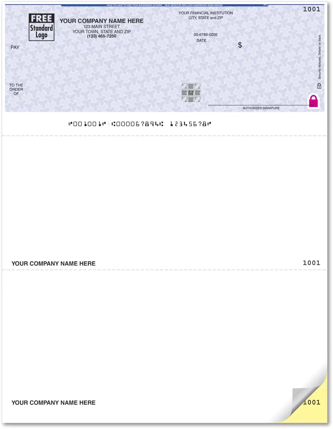 Laser CYMA Compatible Checks with Foil Hologram and Logo