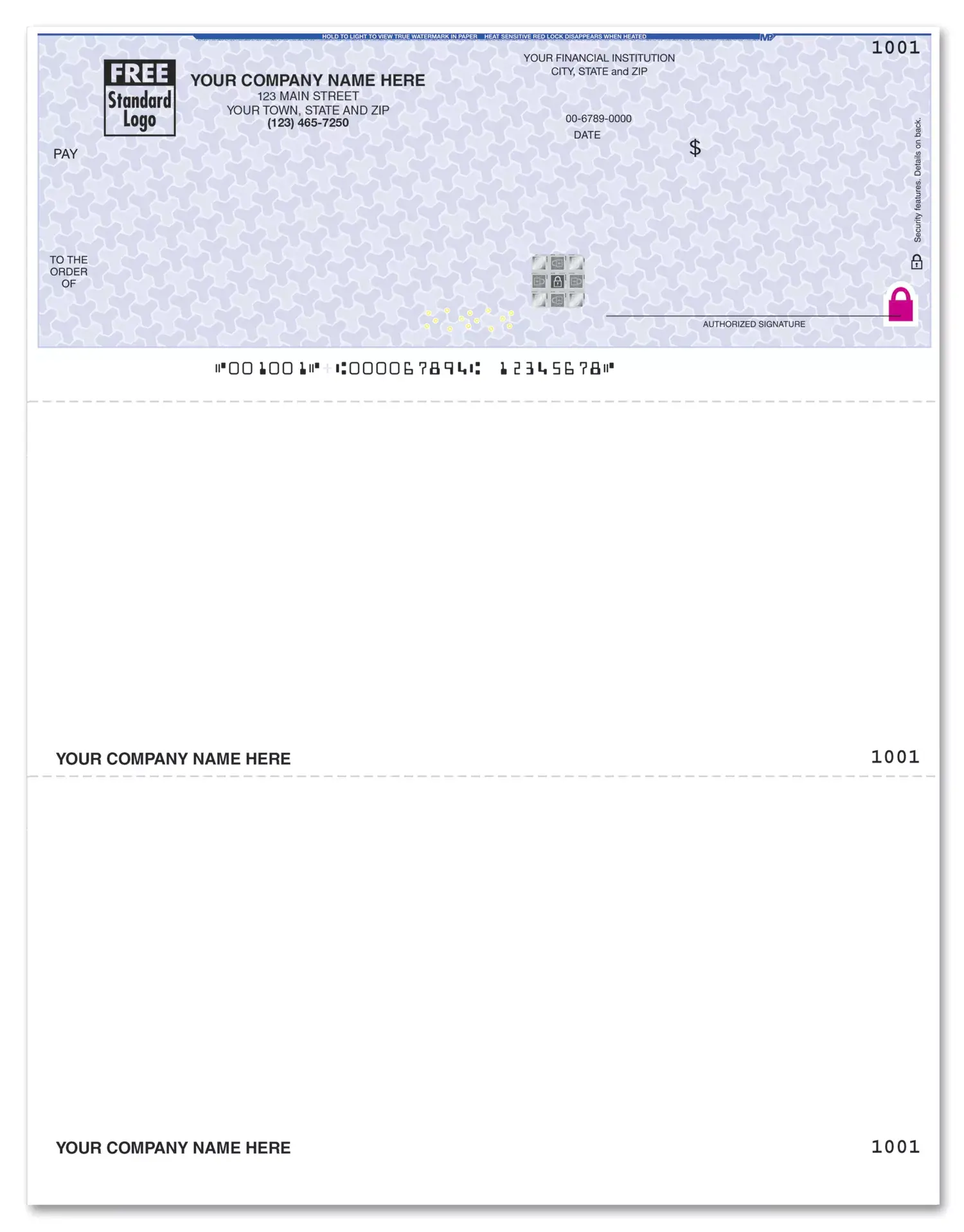 Laser CYMA Compatible Checks with Foil Hologram and Logo