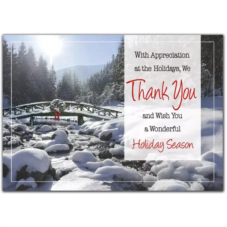 Custom printed holiday greeting cards with gratitude message.