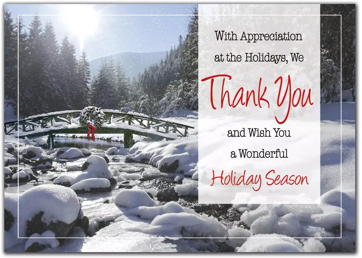 Custom printed holiday greeting cards with gratitude message.