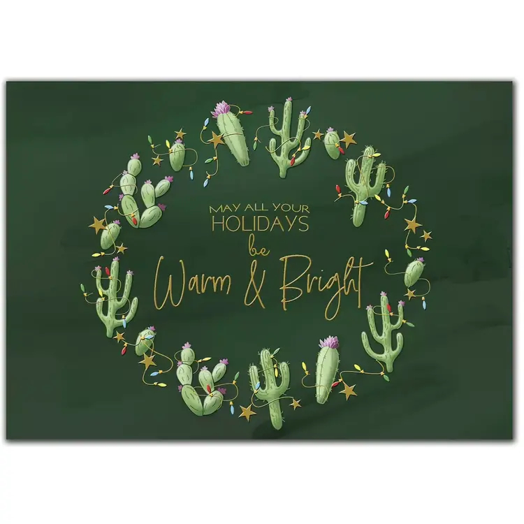 Custom printed holiday greeting cards with cactus wreath.