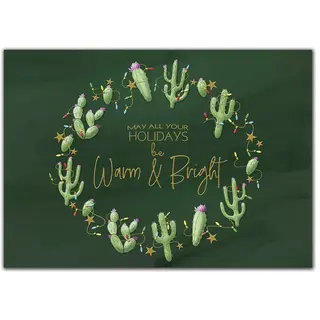 Custom printed holiday greeting cards with cactus wreath.