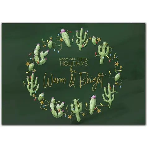 Custom printed holiday greeting cards with cactus wreath.