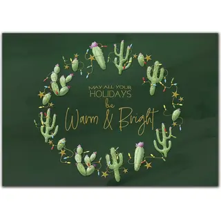 Custom printed holiday greeting cards with cactus wreath.