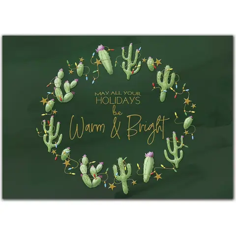 Custom printed holiday greeting cards with cactus wreath.