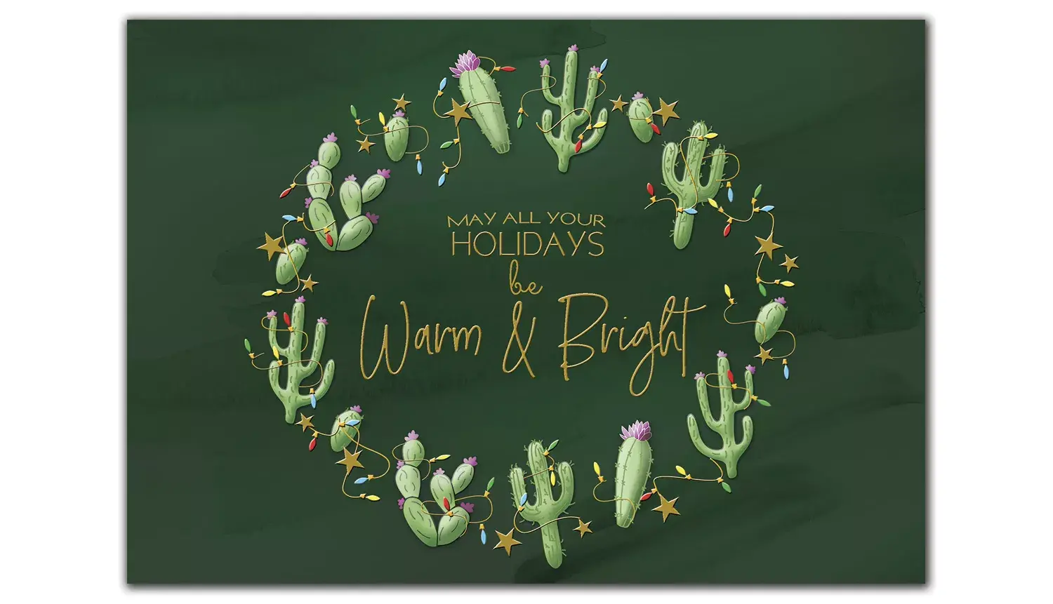 Custom printed holiday greeting cards with cactus wreath.