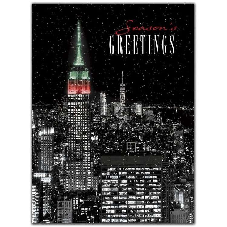 Custom printed holiday cards with a night view of New York city