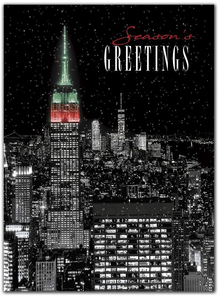 Custom printed holiday cards with a night view of New York city