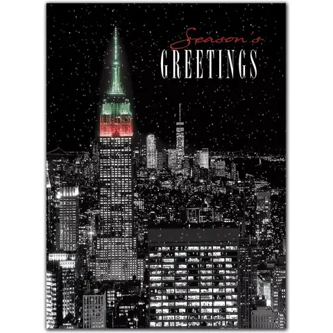 Custom printed holiday cards with a night view of New York city