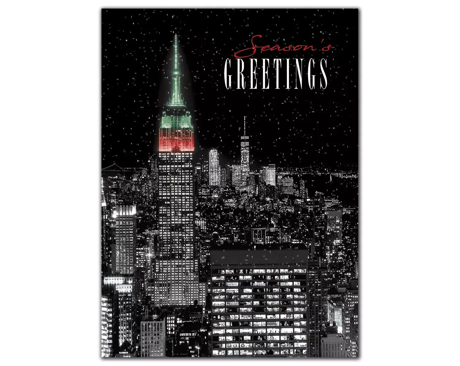 Custom printed holiday cards with a night view of New York city
