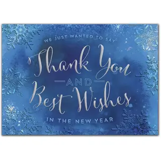 Custom blue and silver greeting cards with Thank You and New Year wishes.