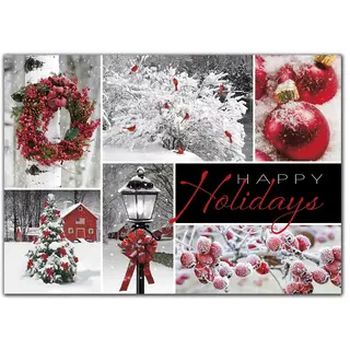 Custom printed winter theme with red-colored pictures greeting cards