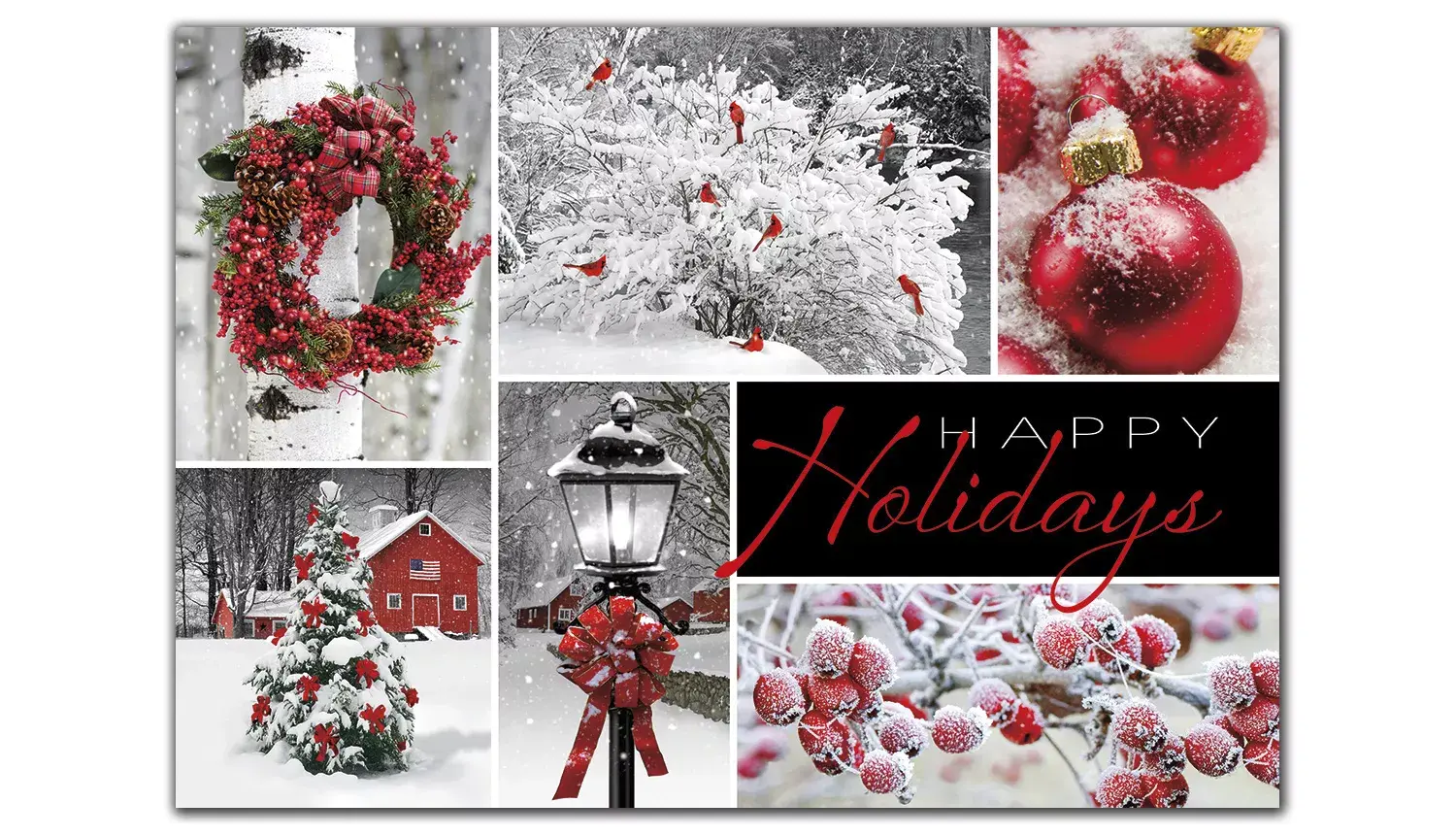 Custom printed winter theme with red-colored pictures greeting cards