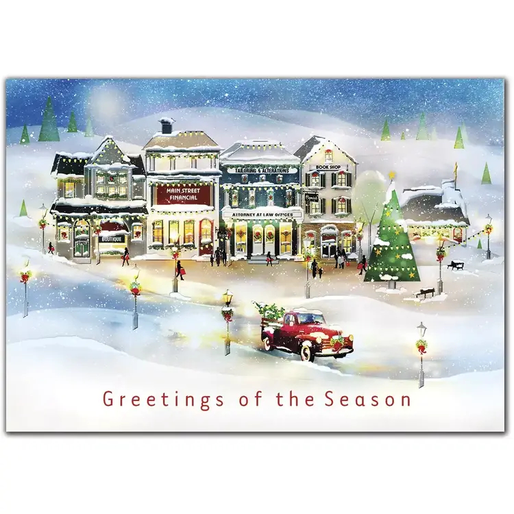 Custom printed holiday greeting cards with traditional scene