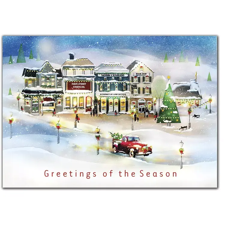 Custom printed holiday greeting cards with traditional scene