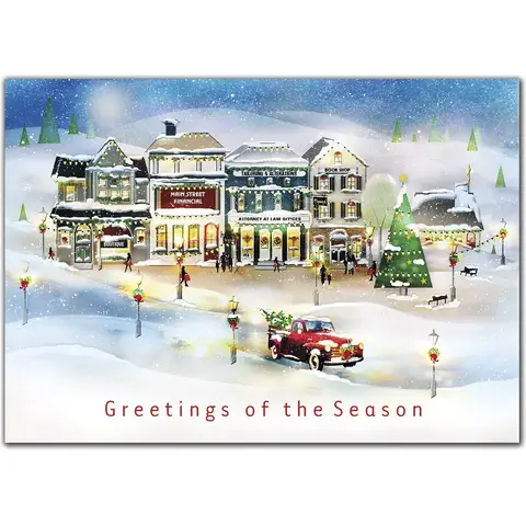 Custom printed holiday greeting cards with traditional scene