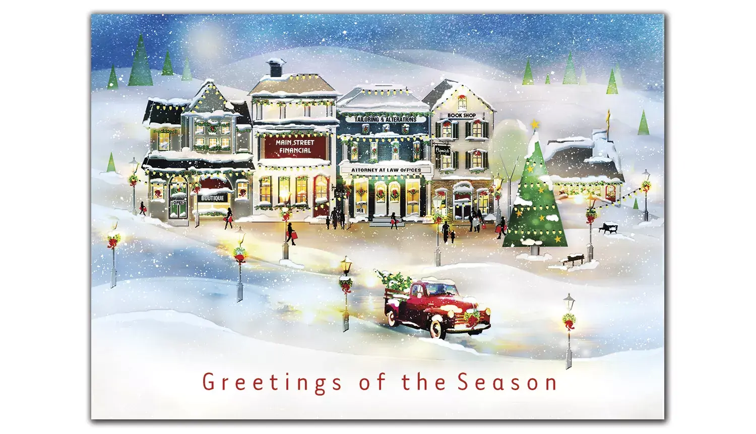 Custom printed holiday greeting cards with traditional scene