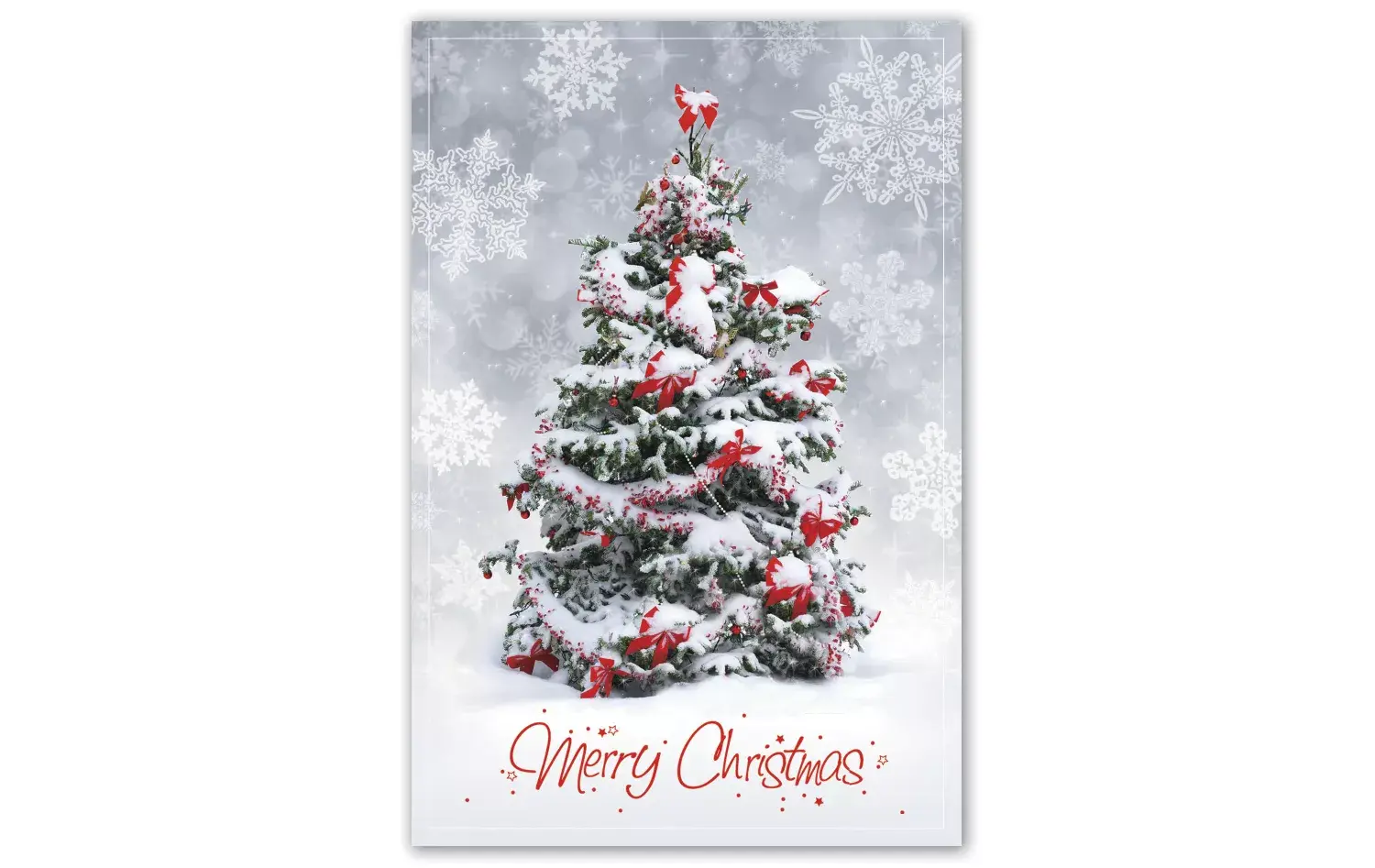 Custom Christmas postcards with a tree covered with snow