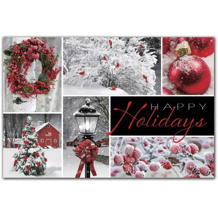 Custom printed traditional holiday cards with red theme