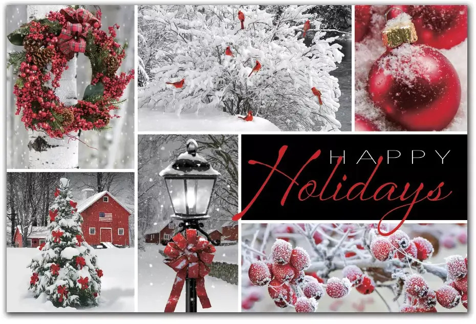 Custom printed traditional holiday cards with red theme
