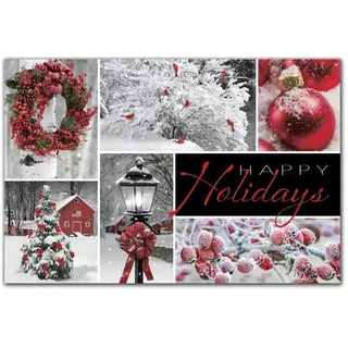 Custom printed traditional holiday cards with red theme
