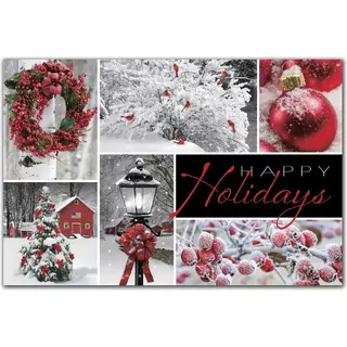 Custom printed traditional holiday cards with red theme