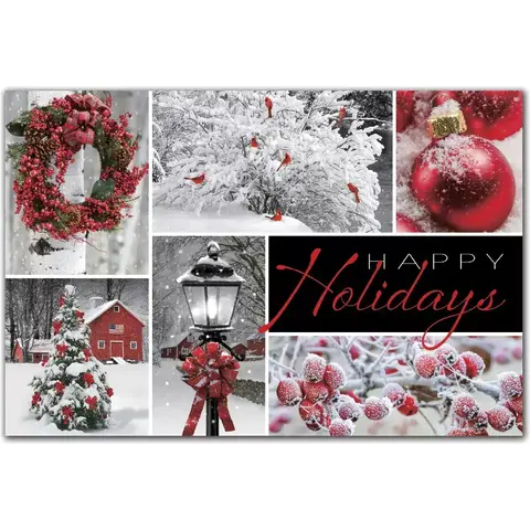 Custom printed traditional holiday cards with red theme
