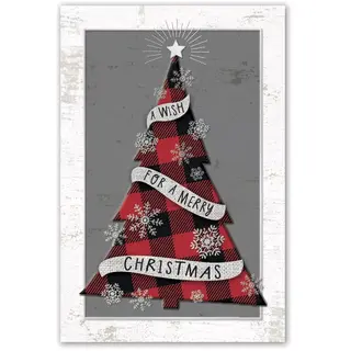 Christmas postcard printing with plaid tree on grey background